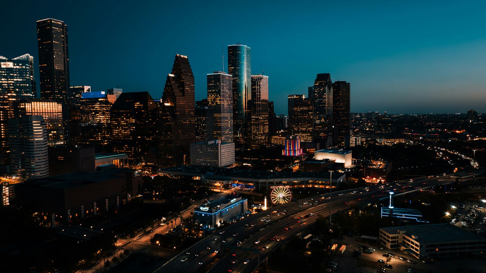 Houston Texas city skyline at night — CF Technical serves Greater Houston